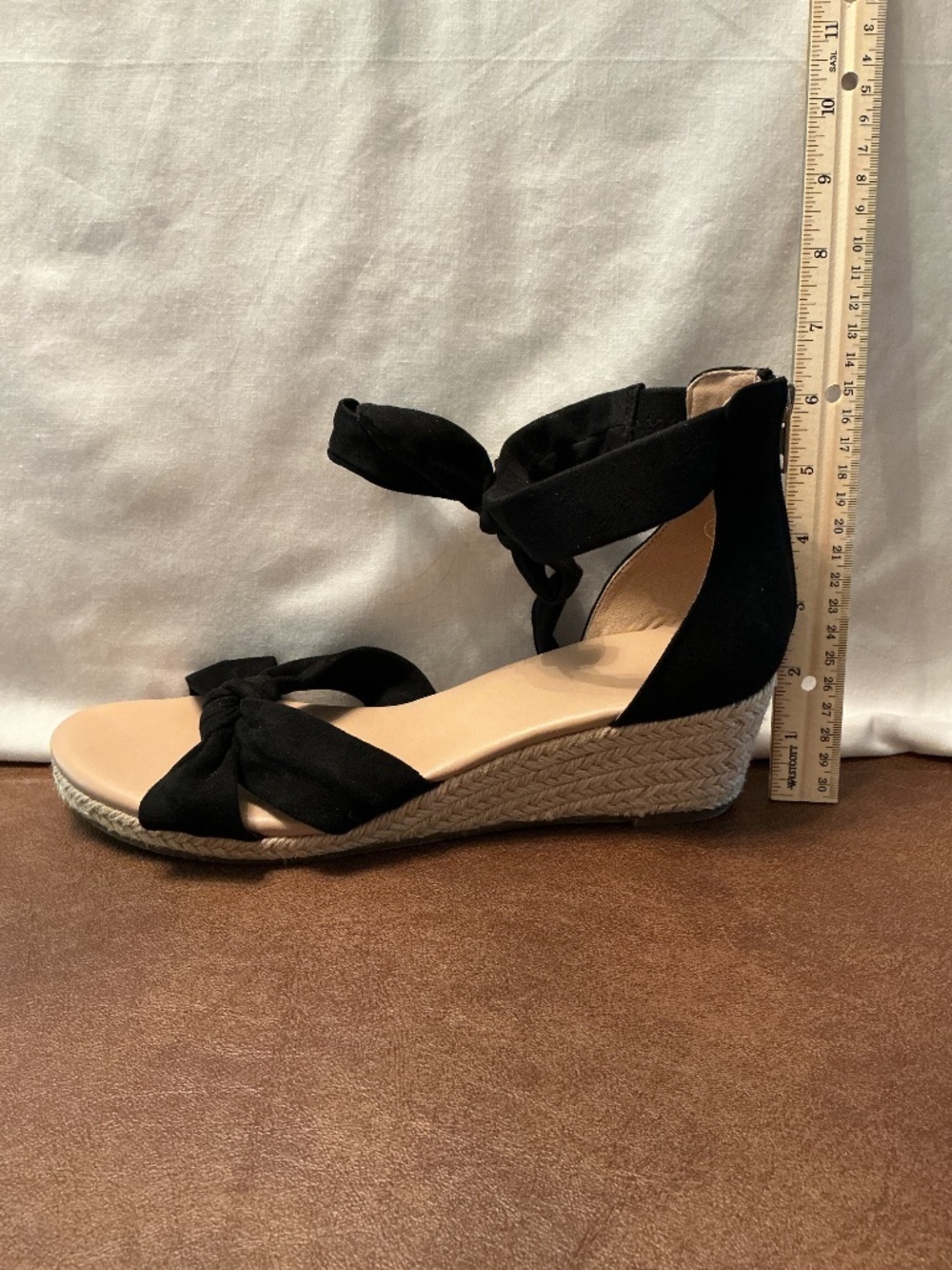Sz 11 Women’s Sandals Espadrille Suede Upper Memory Foam Black Euro-Summer Shoe - Picture 12 of 12
